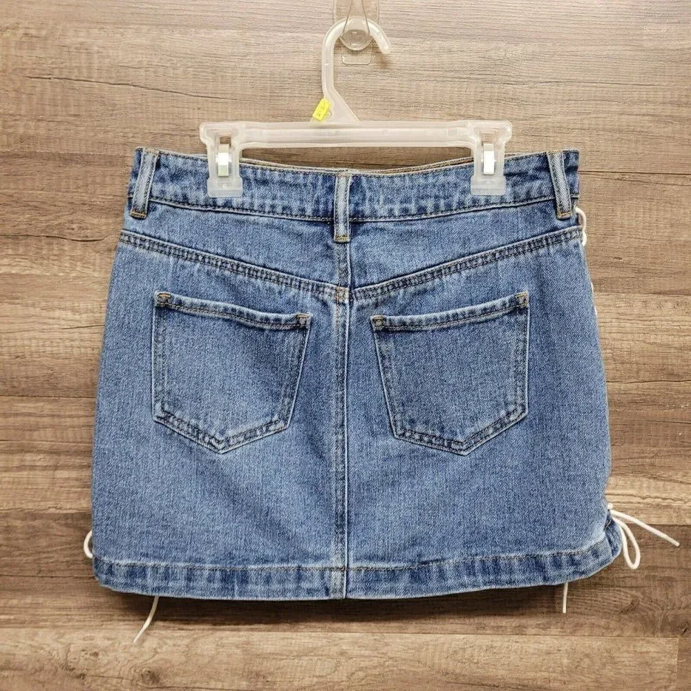 Pacsun Jean Mini Skirt Size 25 Womens Blue Denim Lace‎ Up High Rise Waist Casual